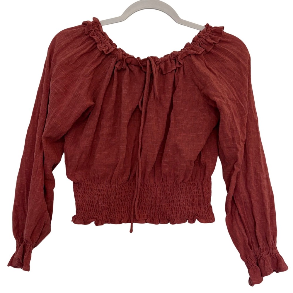 Newbury Kustom Cavenders Terracotta Smoked Peasant Blouse Boho Cottagecore M